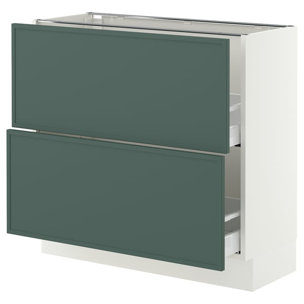 SEKTION / MAXIMERA Base cabinet with 2 drawers, white/Aspudden dark gray-green, 36x15x30 "