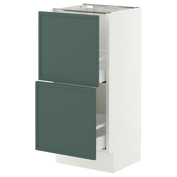 SEKTION / MAXIMERA Base cabinet with 2 drawers, white/Aspudden dark gray-green, 15x15x30 "