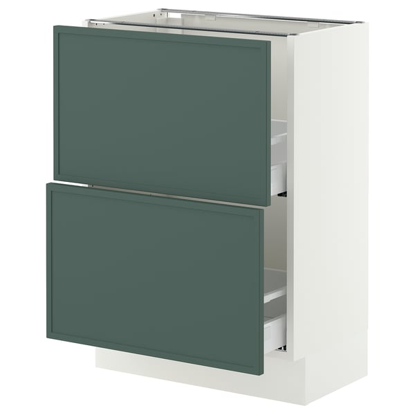 SEKTION / MAXIMERA Base cabinet with 2 drawers, white/Aspudden dark gray-green, 24x15x30 "