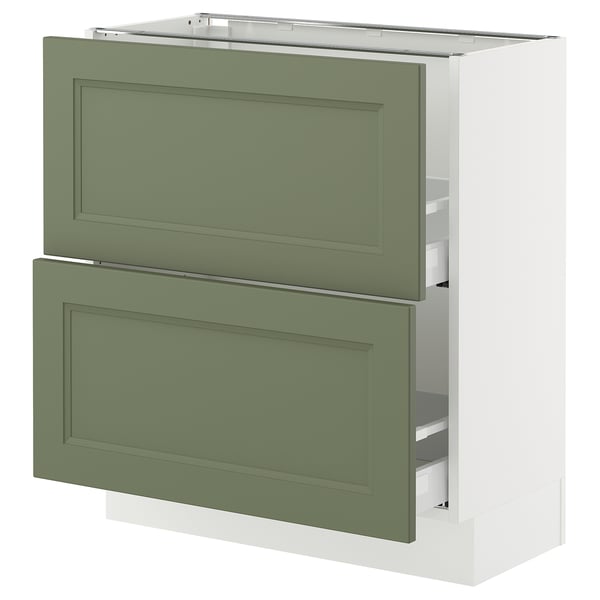 SEKTION kitchen cabinet, grey-green, rectangular, two drawers, modern design.