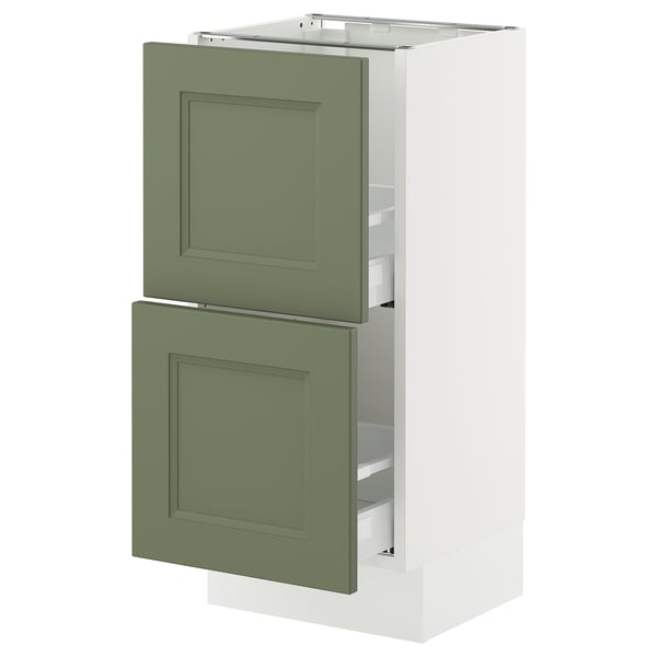 Ikea SEKTION kitchen unit in grey-green with two drawers, rectangular shape, modern design.
