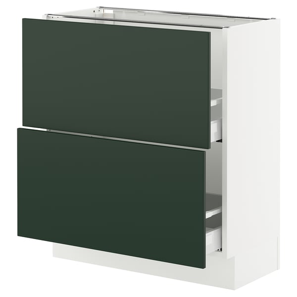 SEKTION kitchen cabinet in green with white frame. Two drawers, modern, sturdy design.
