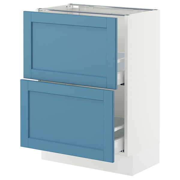 SEKTION / MAXIMERA Base cabinet with 2 drawers, white/Lerhyttan blue, 24x15x30 "