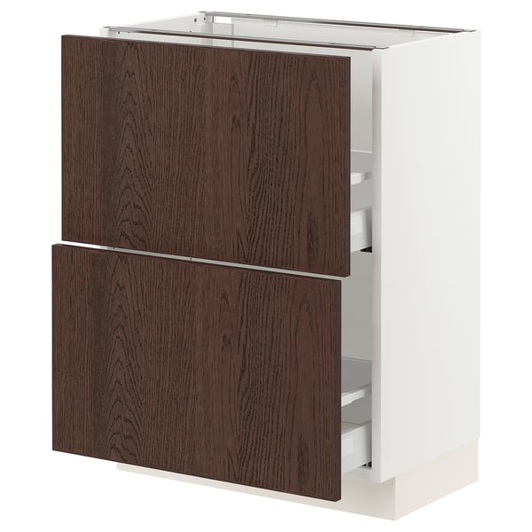 Ikea SEKTION kitchen unit: dark brown, white, rectangular, wood grain finish, two drawers, modern design.
