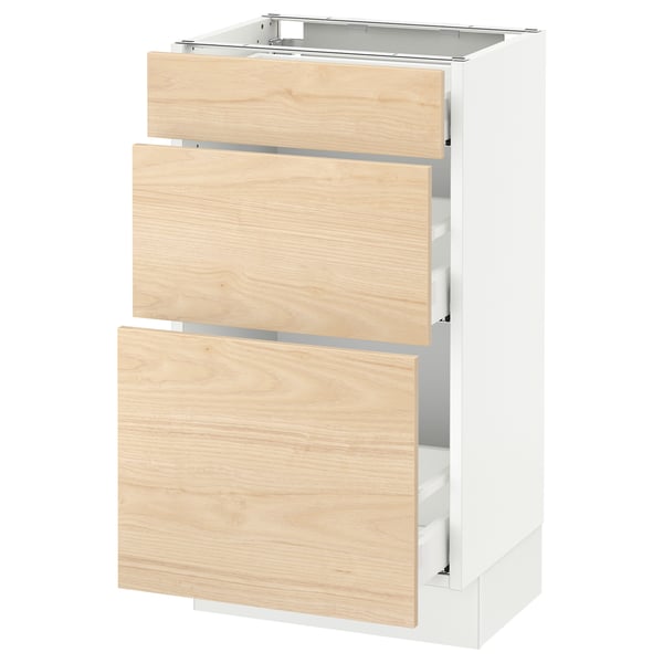 White and wood effect drawer unit; smooth drawer fronts; slim design.