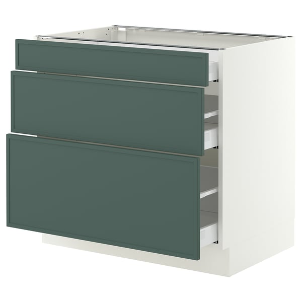 SEKTION / MAXIMERA Base cabinet with 3 drawers, white/Aspudden dark gray-green, 36x24x30 "