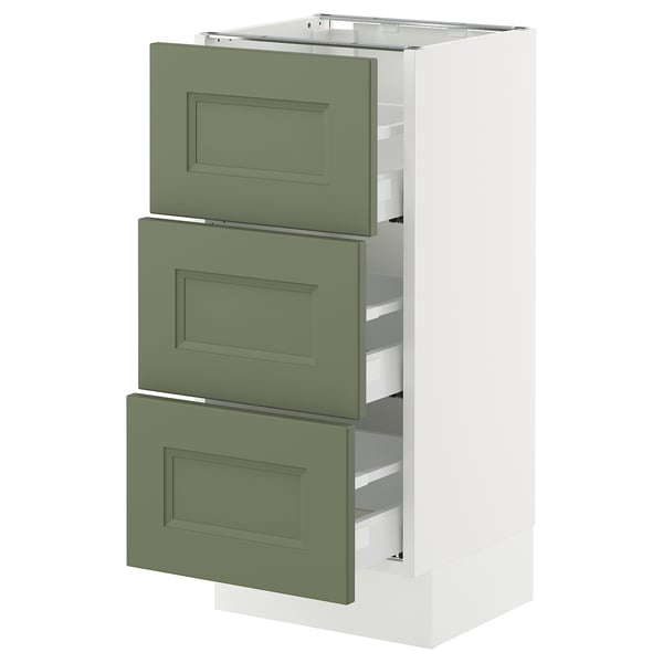 SEKTION kitchen unit in grey-green with three drawers, modern design.