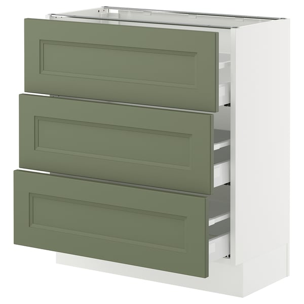 SEKTION kitchen unit with 3 grey-green axstad drawers, modern design, sturdy construction.