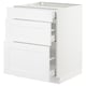 White SEKTION kitchen cabinet with three drawers. Modern design, fiberboard, and smooth-running drawers.