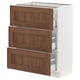 A white SEKTION kitchen cabinet with three dark wood-finished drawers.