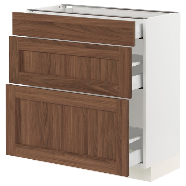 SEKTION / MAXIMERA Base cabinet with 3 drawers, white Enköping/brown walnut effect, 30x15x30 "