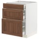 An ikea SEKTION kitchen cabinet with walnut-colored doors and a white frame. It has three drawers with a smooth, classic design.