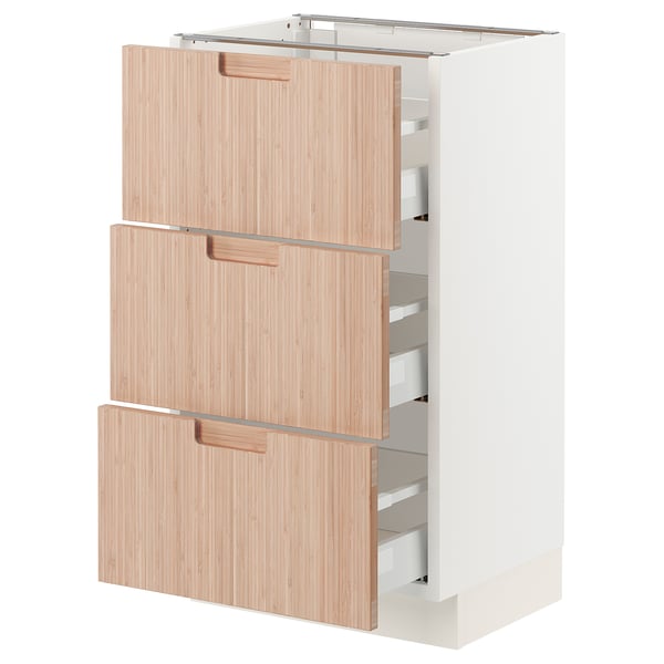 SEKTION kitchen drawer unit, bamboo, natural wood colour, bamboo texture, three medium-sized drawers.