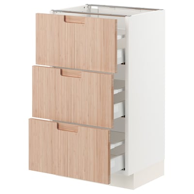 SEKTION kitchen drawer unit, bamboo, natural wood colour, bamboo texture, three medium-sized drawers.