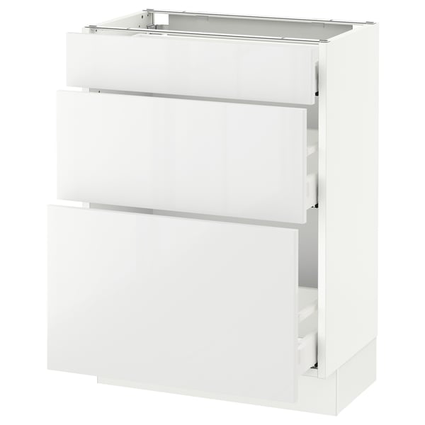 SEKTION white high-gloss kitchen cabinet with sleek, modern design and smooth-running drawers.