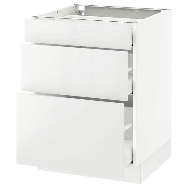 White ikea SEKTION kitchen cabinet with glossy drawers.