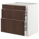 SEKTION dark brown oak cabinet with three drawers, sleek modern design.
