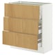 A light oak wooden cabinet with white edges, featuring three drawers and a storage area, part of the SEKTION kitchen system.