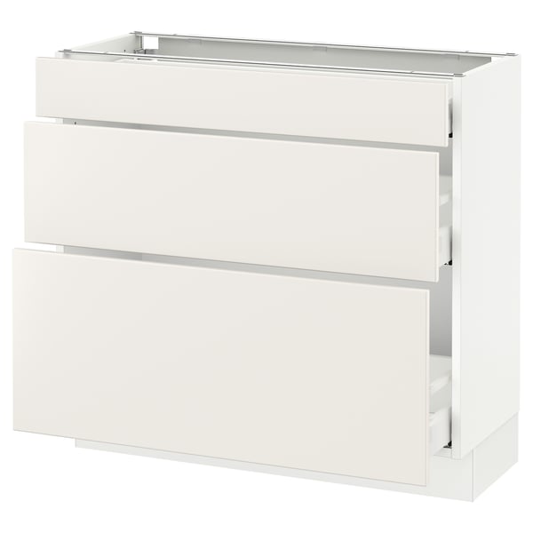 SEKTION white kitchen cabinet, sleek modern design, three drawers.