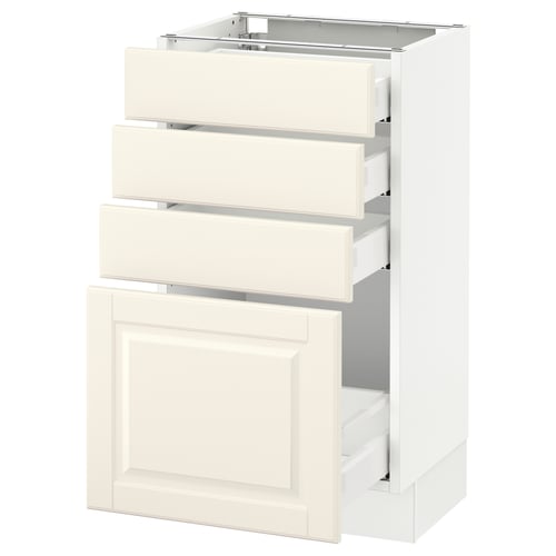 Ikea SEKTION kitchen cabinet with four off-white drawers and one door, modern design with beveled edges.