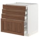 SEKTION kitchen cabinet: four drawers and one door, walnut finish, white frame, smooth antique brown wood grain.