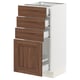 Ikea SEKTION kitchen cabinet with walnut drawers and white base.