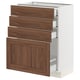 Ikea SEKTION kitchen unit with walnut drawers and white frame, has multiple drawers for storage.
