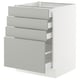 Modern kitchen cabinet, white with grey drawers, four full-extension drawers, sleek design, integrated dampers for smooth close.