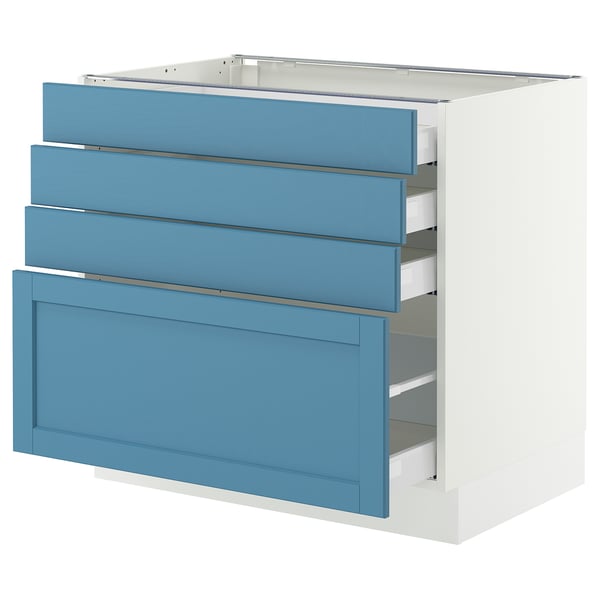 SEKTION / MAXIMERA Base cabinet with 4 drawers, white/Lerhyttan blue, 36x24x30 "