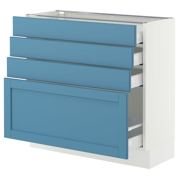SEKTION / MAXIMERA Base cabinet with 4 drawers, white/Lerhyttan blue, 36x15x30 "