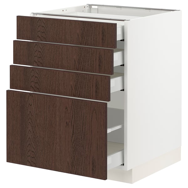 SEKTION kitchen unit, white & brown oak, four drawers, sleek modern design.