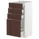 White SEKTION kitchen cabinet with dark brown wood drawers, sleek and modern design.