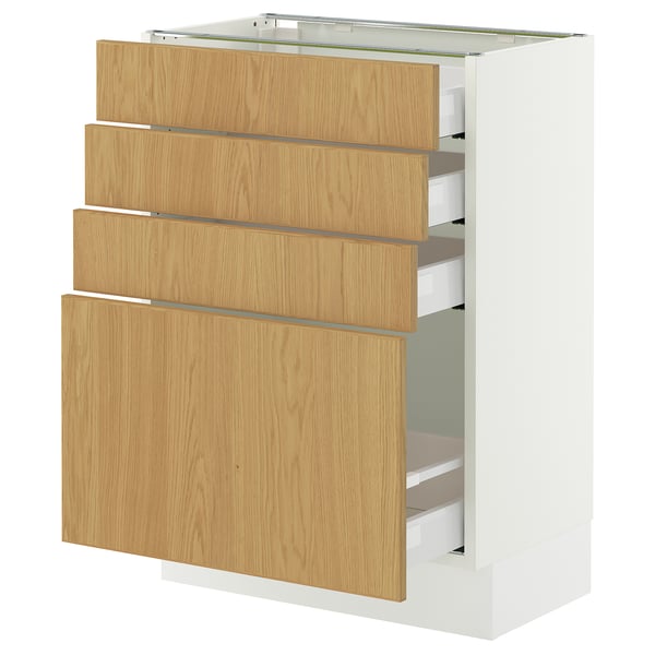 SEKTION / MAXIMERA Base cabinet with 4 drawers, white/Sinarp oak veneer, 24x15x30 "