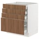 An ikea SEKTION kitchen cabinet with four wooden drawers in a walnut finish. The cabinet is white and has a modern design.