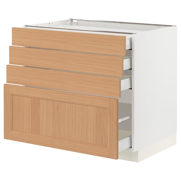 SEKTION kitchen cabinet with light oak drawers, white frame, four large drawers, sturdy and sleek design.
