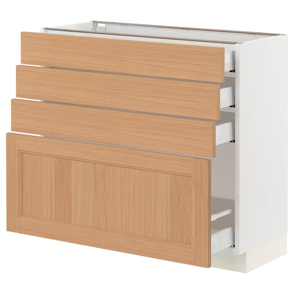 SEKTION: modern kitchen cabinet in white with wood front, 4 drawers.