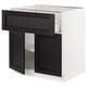 An open SEKTION kitchen unit with dark-stained wooden doors and a white base. It has two drawers and two cabinet doors.
