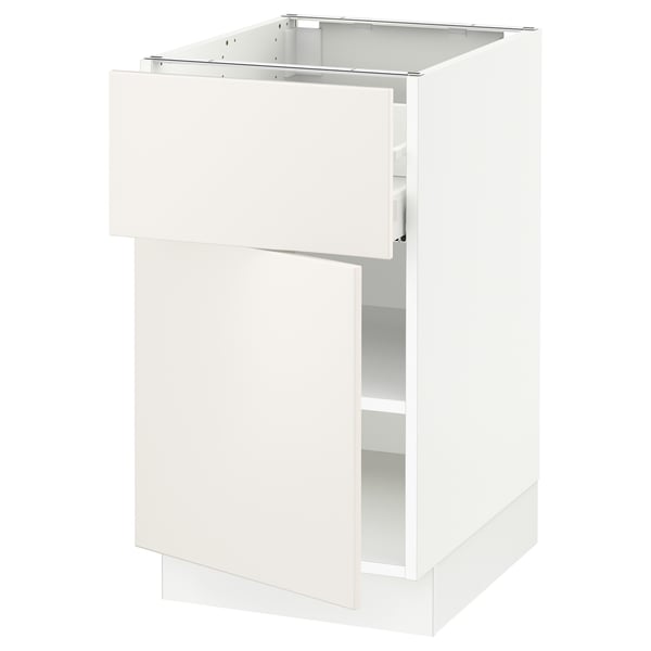 White SEKTION kitchen cabinet with drawer and door.