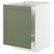 SEKTION kitchen cabinet, olive green with white base, rectangular shape, modern design.
