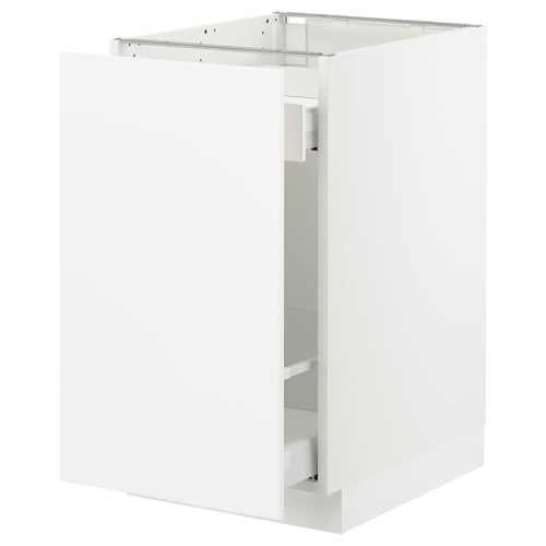 White SEKTION kitchen cabinet, modern design, tall, rectangular, metal & plastic, modern aesthetic.