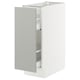 White kitchen cabinet with light grey drawer, sleek modern design, two shelves, sturdy frame.
