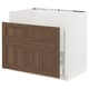 SEKTION kitchen cabinet in walnut brown with white frame and wooden panels.