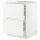White kitchen cabinet, modern design, two drawers, sleek lines.