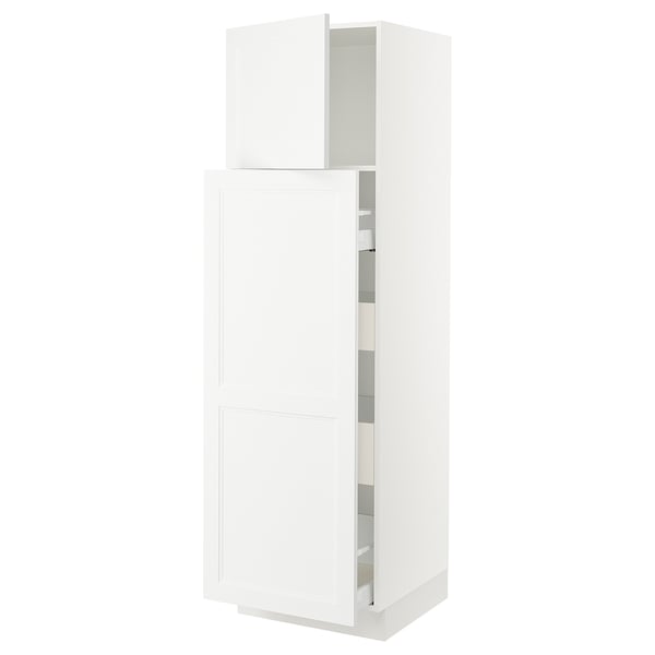 White SEKTION cabinet with adjustable shelves and dampening door hinges.