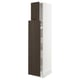 Ikea SEKTION kitchen cabinet, white and dark brown wood, tall with open door.