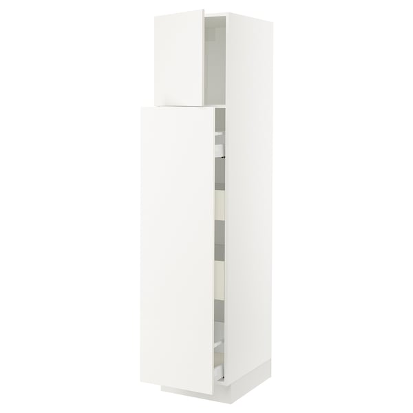 White SEKTION kitchen cabinet with adjustable shelves and soft-closing doors.