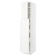 Modern white kitchen cabinet with open doors, adjustable shelves, and sleek design.