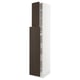 SEKTION kitchen cabinet. Tall, white with dark brown wood doors. Adjustable shelves, sleek design.