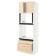 SEKTION kitchen unit in white with light ash wood drawers and upper cabinets.