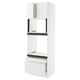 White SEKTION kitchen unit with drawers, doors, and open shelves.